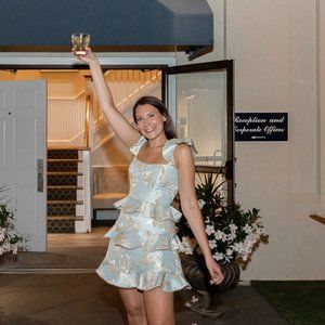 V. Chapman The Avignon Dress in Ballad Blue Baroque Floral